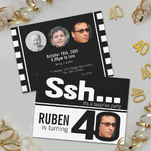 Invitation Photo ssh men noir blanc 40e anniversaire 4 photos