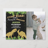 Invitation Photo Stomp Roar Parties scintillant Dinosaur Anni (Devant)