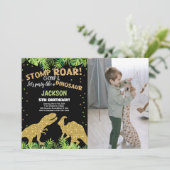 Invitation Photo Stomp Roar Parties scintillant Dinosaur Anni (Debout devant)