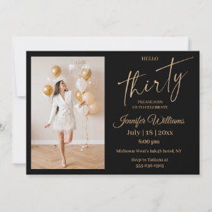 Invitation photo stylish 30e anniversaire en or noir script