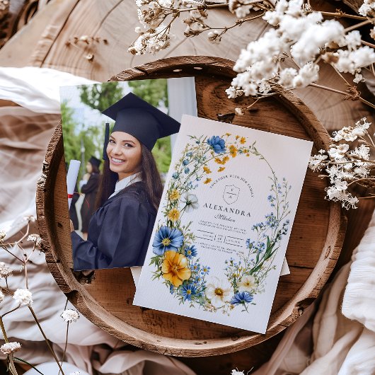 Invitation Photo Stylish Spring Fleur sauvage Meadow Grad
