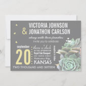 Invitation Photo Succulente jaune et gris sur Mariage arrière (Devant)