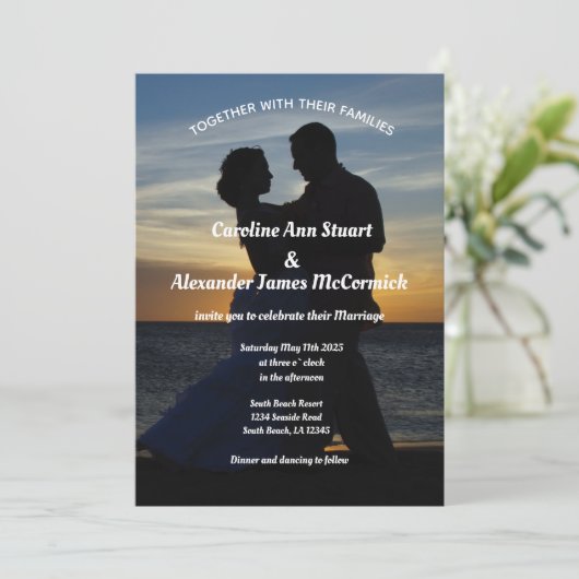 Invitation Photo Summer Ocean Elegant Chic Mariage Dans (Debout devant)