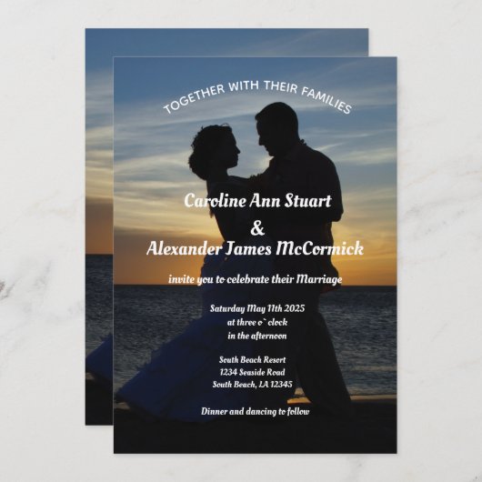 Invitation Photo Summer Ocean Elegant Chic Mariage Dans (Devant / Derrière)