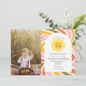 Invitation Photo Sun Rainbow Retro Boho Wavy 1er anniversaire (Debout devant)