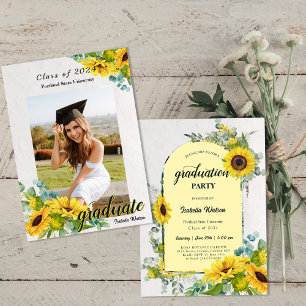 Invitation Photo Sunflower Script Graduation Party