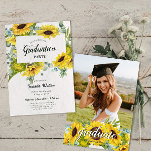 Invitation Photo Sunflower Script Graduation Party