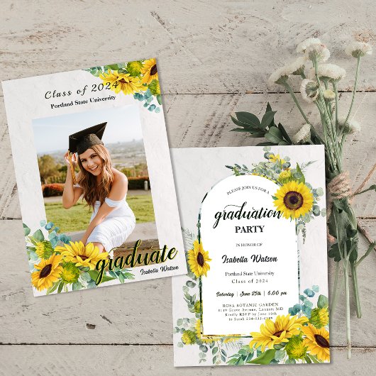 Invitation Photo Sunflower Script Graduation Party