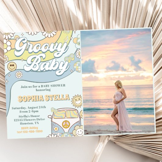 Invitation Photo super Baby Retro Rainbow Baby shower Party