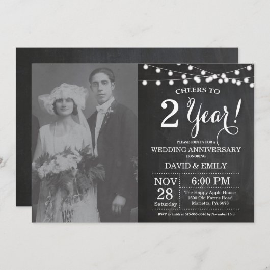 Invitation Photo sur tableau noir pour le 2e anniversaire de (Devant / Derrière)