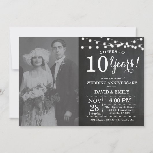 Invitation Photo sur tableau noir pour les 10 ans de mariage (Devant)