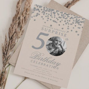 Invitation Photo SURPRISE 50 ans Anniversaire Champagne Argen