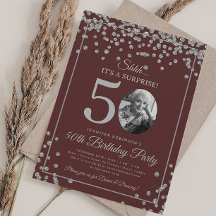 Invitation Photo SURPRISE 50e Anniversaire Argent Bourgogne