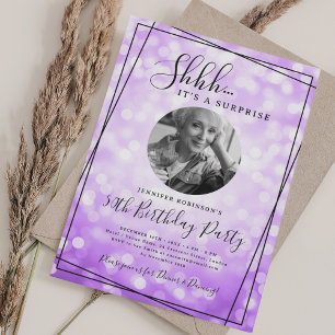Invitation Photo SURPRISE 50e Anniversaire Bokeh Violet
