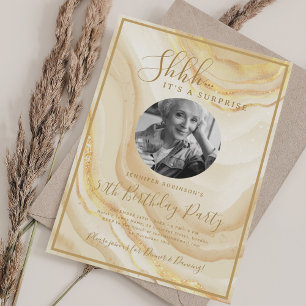 Invitation Photo SURPRISE 50e anniversaire fête Marbre Or 