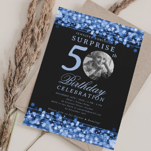 Invitation Photo SURPRISE 50e Anniversaire Lumières Bleu Mari