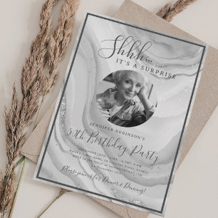 Invitation Photo SURPRISE 50e Anniversaire Marbre Argenté