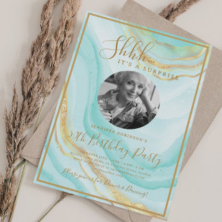 Invitation Photo SURPRISE 50e Anniversaire Marbre Turquoise