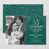 Invitation Photo Surprise 55e anniversaire - Argent vert (Devant / Derrière)