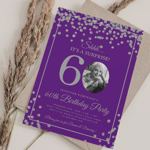 Invitation Photo SURPRISE 60 Anniversaire Confettis Argent Vi