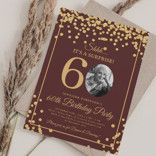 Invitation Photo SURPRISE 60 Anniversaire Confettis Bourgeois