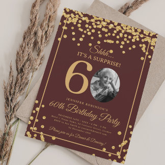 Invitation Photo SURPRISE 60 Anniversaire Confettis Bourgeois