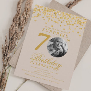 Invitation Photo SURPRISE 70 Anniversaire Confettis Champagne