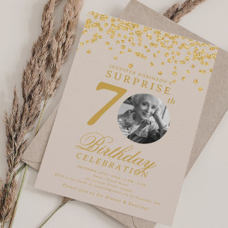 Invitation Photo SURPRISE 70 Anniversaire Confettis Champagne