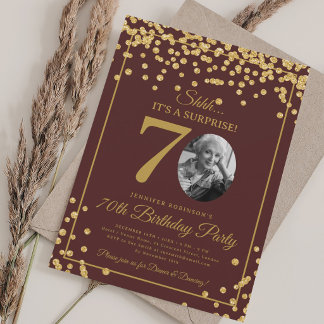 Invitation Photo SURPRISE 70 Anniversaire Paillettes Bourgogn