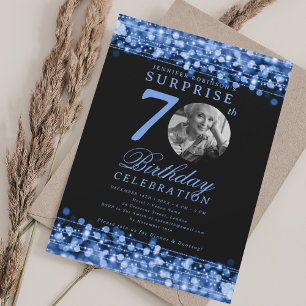Invitation Photo SURPRISE 70e Anniversaire Lumières Bleu Mari