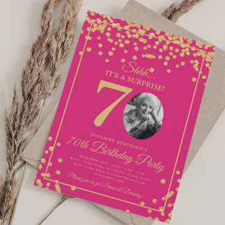 Invitation Photo SURPRISE 70e Anniversaire Paillettes Rose Ch