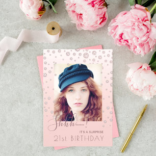 Invitation Photo Surprise Anniversaire de la fête rose diaman