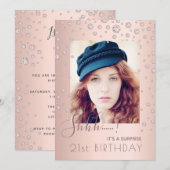 Invitation Photo Surprise Anniversaire diamants roses or rose (Devant / Derrière)