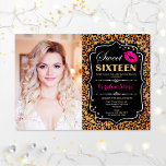 Invitation Photo Sweet 16 Anniversaire - Empreinte de léopard<br><div class="desc">Photo Sweet 16 Anniversaire - fuchsia hot rose kiss. Invitation Empreinte de léopard. Sweet sixteen invitation fête d'anniversaire avec votre photo. Caractéristiques empreinte de léopard, police de script, baiser de lèvres et confetti. Design animal élégant avec de l'or de parties scintillant fausse. Idéal pour une élégante fête du 16ème anniversaire....</div>