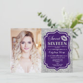 Invitation Photo Sweet 16 Anniversaire - Kiss Purple Silver (Debout devant)