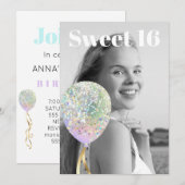 Invitation *~* PHOTO Sweet 16 Anniversaire Rainbow Balloon AP (Devant / Derrière)