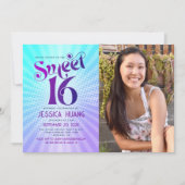 Invitation Photo Sweet 16 Dégradé Violet Bleu Groovy Rétro (Devant)