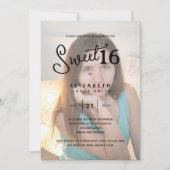 Invitation PHOTO SWEET 16 Moderne Élégant Budget Anniversaire (Devant)