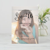 Invitation PHOTO SWEET 16 Moderne Élégant Budget Anniversaire (Debout devant)