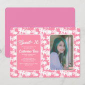 Invitation Photo Sweet 16 Pink And White Puzzle (Devant / Derrière)