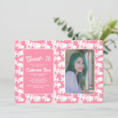 Invitation Photo Sweet 16 Pink And White Puzzle (Debout devant)