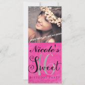 Invitation photo Sweet 16 rose argent et noir (Devant)