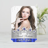 Invitation Photo Sweet 16 Royal Blue Diamant Argent Bijou (Debout devant)