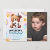 Invitation Photo Teddy Bear Birthday 3rd for Boys (Devant)