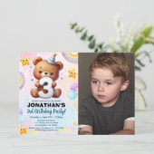 Invitation Photo Teddy Bear Birthday 3rd for Boys (Debout devant)