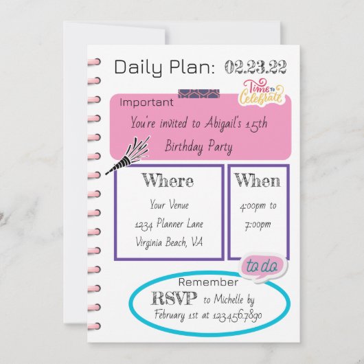 Invitation Photo Tendance Daily Planner Moderne Chic Annivers (Devant)