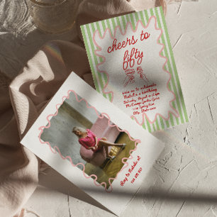 Invitation Photo Tirage à la main en bandes colorées 50e anni