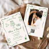 Invitation Photo tirée à la main QR Code Mariage capricieux