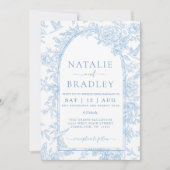 Invitation Photo Toile de France Mariage Floral bleu et blanc (Devant)