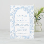 Invitation Photo Toile de France Mariage Floral bleu et blanc (Debout devant)